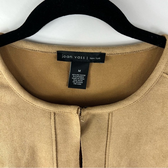 Joan Vass Womens M Soft Faux Suede Cardigan Carmel Long Coat Minimalistic - Picture 6 of 9